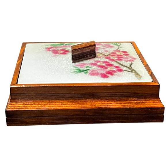 Sakura Cherry Blossom Enamel & Wooden Box With enamel Lid - Picture 8 of 12